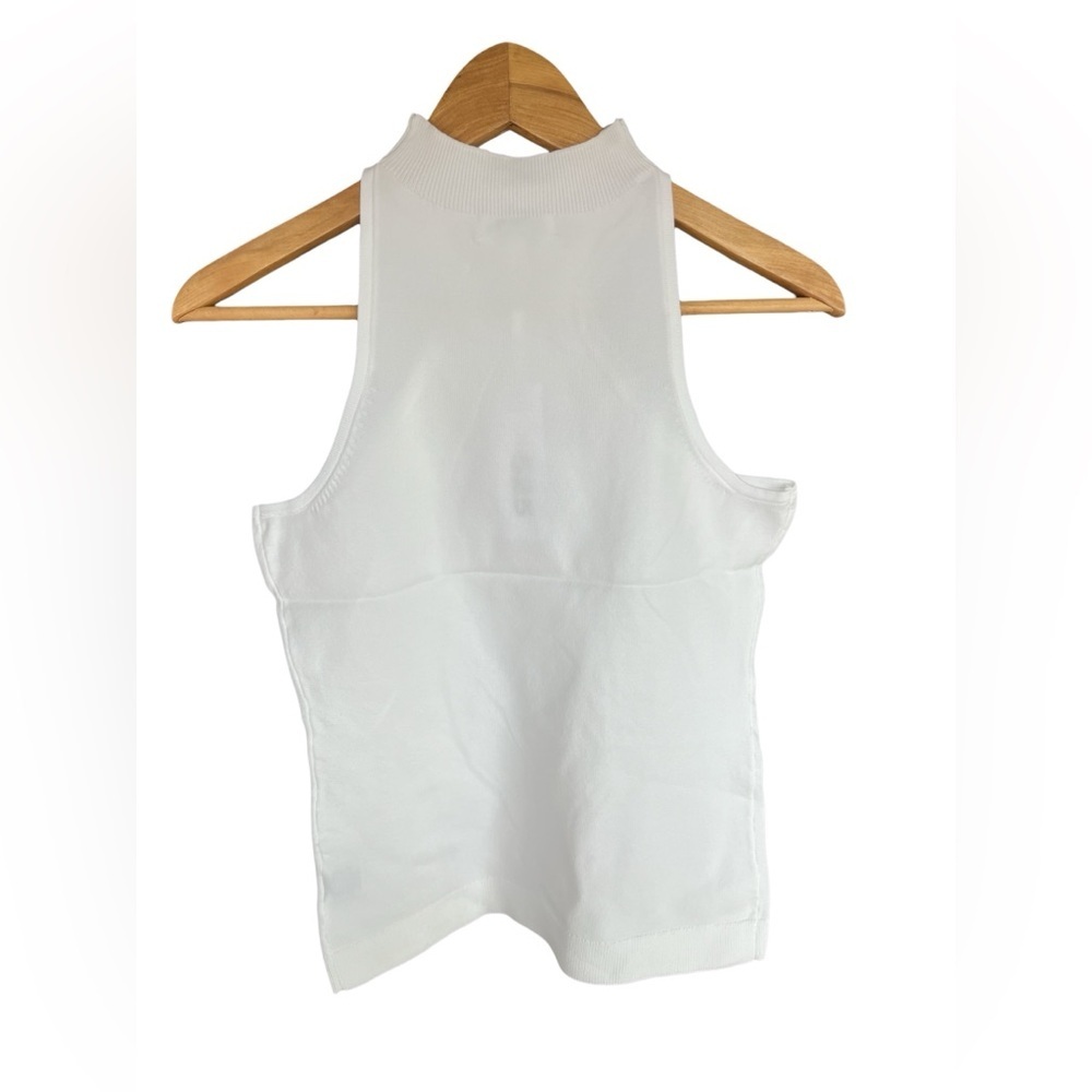 525 America Racerfront Knit Tank Top Sleeveless Mock Neck Bleach Small White - Picture 3 of 5